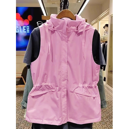 2025年秋粉色甜美時尚連帽無袖馬甲女新款寬鬆簡約百搭沖鋒衣外套