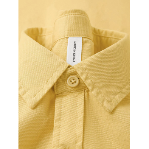 100%純棉簡約休閒風正肩長袖黃色襯衫上衣基礎款小衆百搭外套薄款