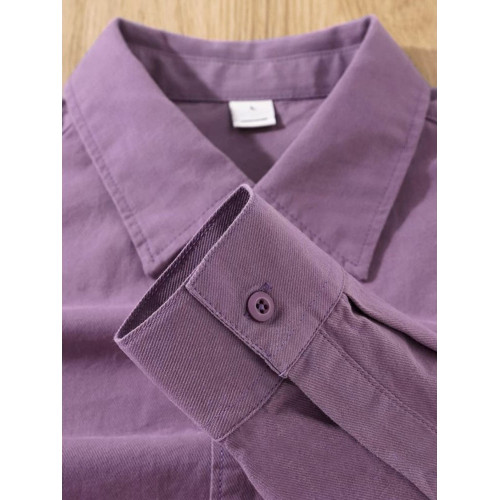 100%純棉簡約休閒風正肩長袖黃色襯衫上衣基礎款小衆百搭外套薄款