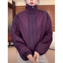 長袖防曬拉鍊外套女2025夏季新款韓版寬鬆洋氣高領紫色輕薄上衣潮