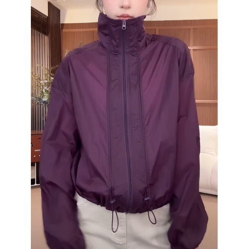 長袖防曬拉鍊外套女2025夏季新款韓版寬鬆洋氣高領紫色輕薄上衣潮