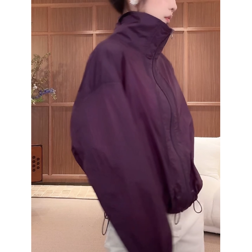 長袖防曬拉鍊外套女2025夏季新款韓版寬鬆洋氣高領紫色輕薄上衣潮