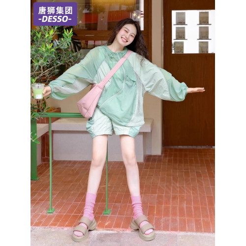 唐獅集團DESSO運動服套裝女防曬服2025新款夏季外套短褲兩件套潮