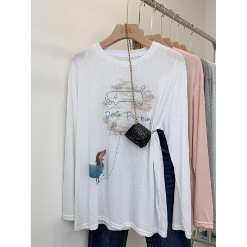 涼感透氣防曬萊賽爾天絲t恤罩衫外穿女夏季2025新款趣味印花上衣