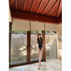 OUTFlT 海島度假風辣妹鏤空連體泳衣女2025新款修身顯瘦沙灘泳裝