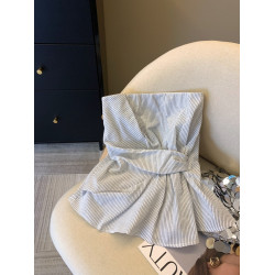 自畱爆款推薦~辣妹風扭結條紋抹胸背心女2026夏季辣妹裹胸小上衣