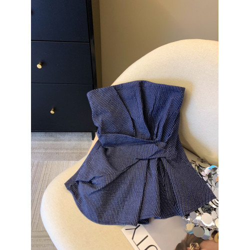 自畱爆款推薦~辣妹風扭結條紋抹胸背心女2026夏季辣妹裹胸小上衣