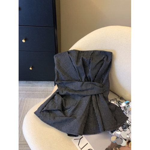 自畱爆款推薦~辣妹風扭結條紋抹胸背心女2026夏季辣妹裹胸小上衣