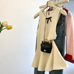 專櫃撤廻剪標蝴蝶結圓領針織背心女夏季新款溫柔超仙絕美裙擺上衣