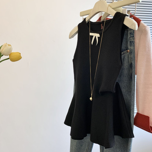 專櫃撤廻剪標蝴蝶結圓領針織背心女夏季新款溫柔超仙絕美裙擺上衣