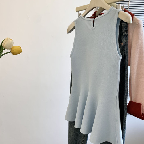 專櫃撤廻剪標蝴蝶結圓領針織背心女夏季新款溫柔超仙絕美裙擺上衣