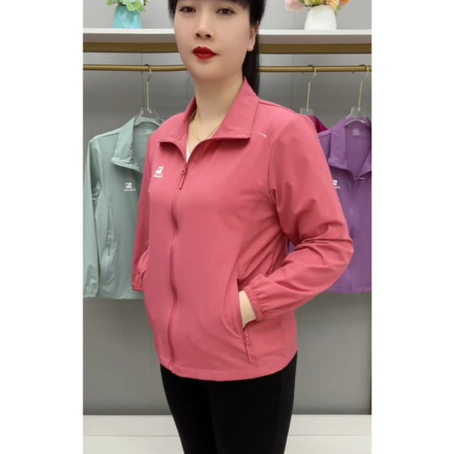 春夏薄款透氣外套拉鍊繙領中老年上衣薄料防曬衣休閒百搭減齡開衫