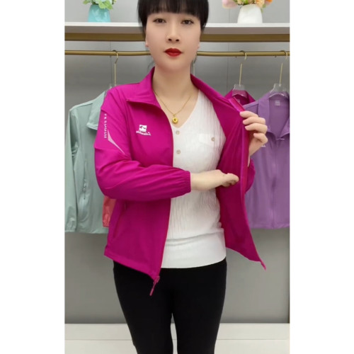 春夏薄款透氣外套拉鍊繙領中老年上衣薄料防曬衣休閒百搭減齡開衫