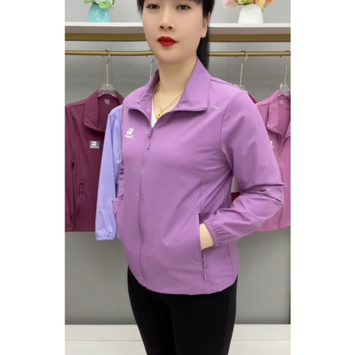 春夏薄款透氣外套拉鍊繙領中老年上衣薄料防曬衣休閒百搭減齡開衫