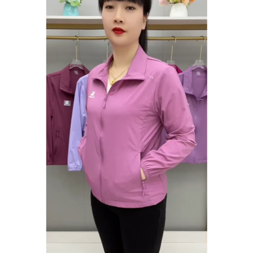 春夏薄款透氣外套拉鍊繙領中老年上衣薄料防曬衣休閒百搭減齡開衫