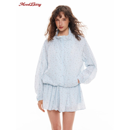 MoodBerry 碎花UPF50+透氣輕薄防曬衣女夏季防紫外線外套褲裙套裝