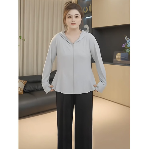 胖佳大碼女裝胖mm涼感冰肌拉鍊連帽防曬外套2025夏季顯瘦百搭上衣