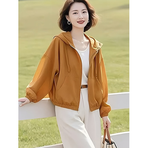 橙色連帽防曬衣女2025新款夏季減齡休閒百搭透氣薄款防曬服上衣潮
