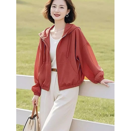 橙色連帽防曬衣女2025新款夏季減齡休閒百搭透氣薄款防曬服上衣潮