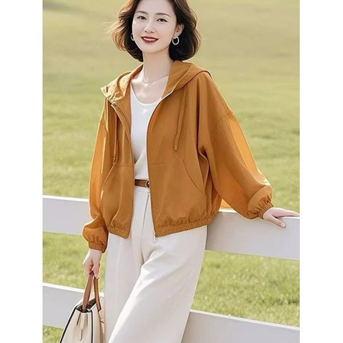 橙色連帽防曬衣女2025新款夏季減齡休閒百搭透氣薄款防曬服上衣潮