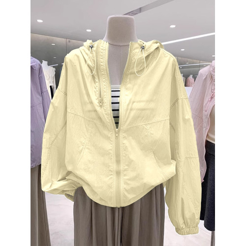 奧特萊斯~撤櫃剪標雙拉鍊薄款百搭連帽沖鋒衣輕薄外套女防曬上衣