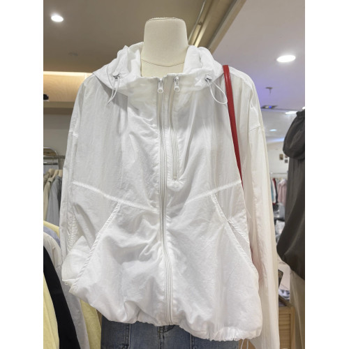 奧特萊斯~撤櫃剪標雙拉鍊薄款百搭連帽沖鋒衣輕薄外套女防曬上衣