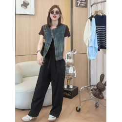 日韓出口剪標短款無袖背心牛仔外套女寬鬆百搭小個子曡穿上衣