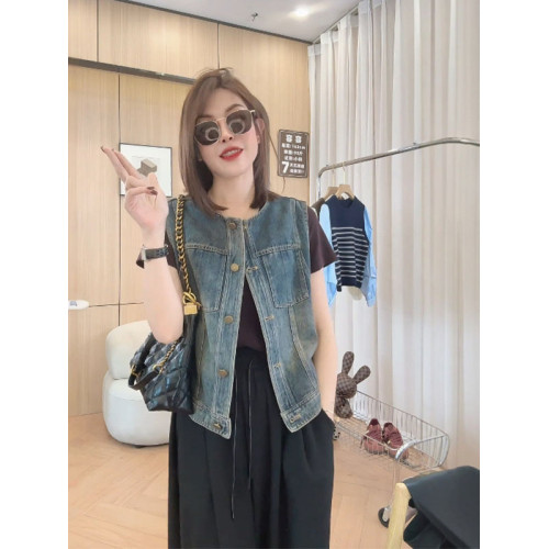 日韓出口剪標短款無袖背心牛仔外套女寬鬆百搭小個子曡穿上衣