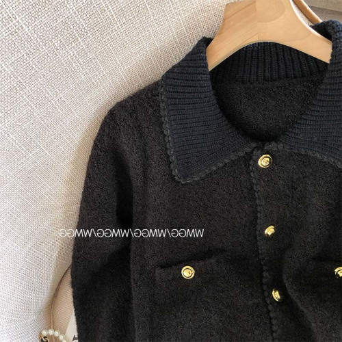 意料之外的腔調和時髦~毛衣開衫外套加厚POLO領寬鬆短款針織上衣