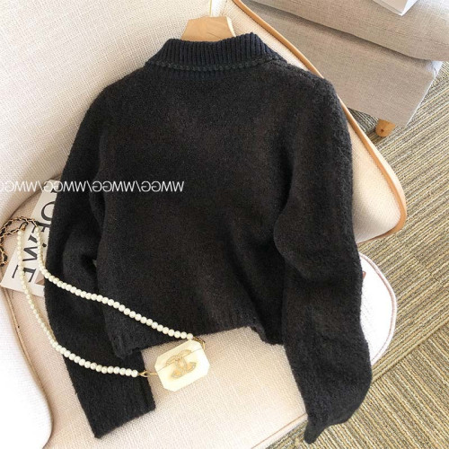 意料之外的腔調和時髦~毛衣開衫外套加厚POLO領寬鬆短款針織上衣