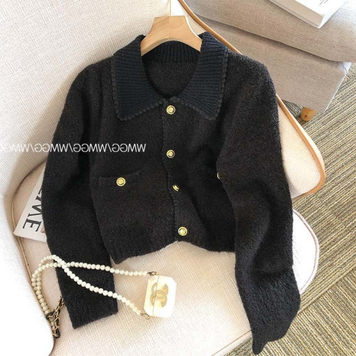 意料之外的腔調和時髦~毛衣開衫外套加厚POLO領寬鬆短款針織上衣