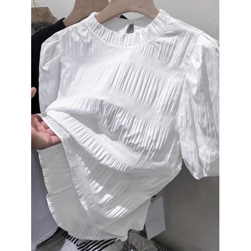 黑色洋氣法式泡泡袖雪紡衫女2025年夏季新款收腰漂亮小衫短袖上衣