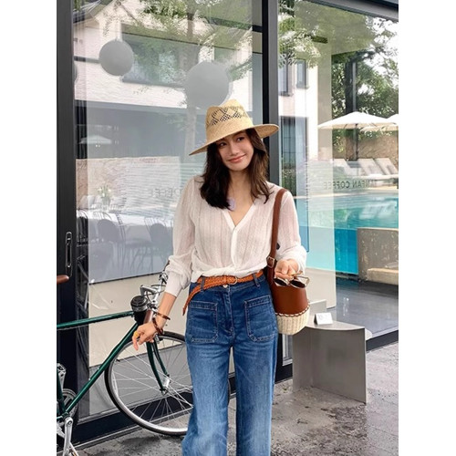 薄款微透顯瘦溫柔純色針織t恤2025夏季氣質長袖上衣時尚防曬服女