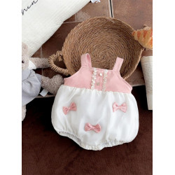 2025嬰兒夏裝洋氣蝴蝶結吊帶包屁衣爬爬服女寶寶滿月宴公主外出衣