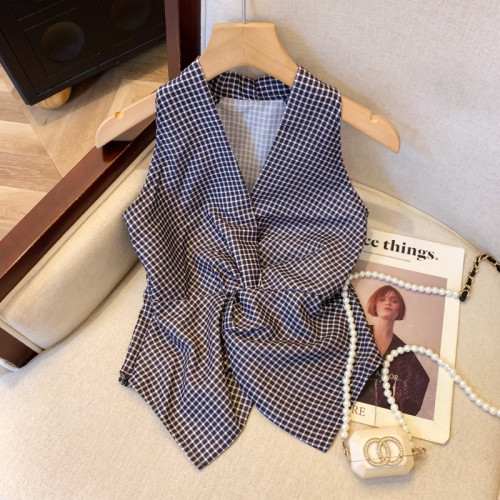 自畱爆款推薦~辣妹紅色扭結波點襯衫背心女2026夏甜辣掛脖小上衣