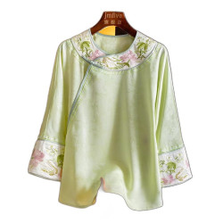 新中式醋酸花卉刺綉襯衫女2025夏季新品時尚優雅復古氣質上衣