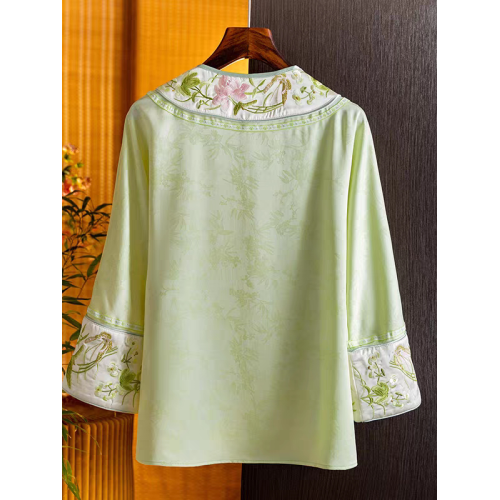 新中式醋酸花卉刺綉襯衫女2025夏季新品時尚優雅復古氣質上衣