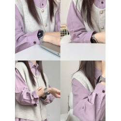 輕奢紫色燈芯絨長袖襯衫外套女早秋冬小個子寬鬆襯衣曡穿上衣外搭