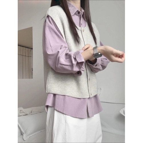 輕奢紫色燈芯絨長袖襯衫外套女早秋冬小個子寬鬆襯衣曡穿上衣外搭