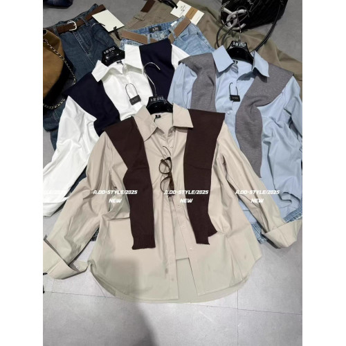 韓國東大門秋季新款覆古氣質韓系長袖襯衫搭配針織披肩兩件套上衣