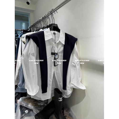 韓國東大門秋季新款覆古氣質韓系長袖襯衫搭配針織披肩兩件套上衣