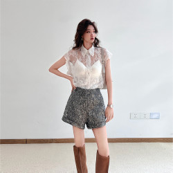 梓悅法式設計感蕾絲上衣女氣質時尚百搭鏤空無袖坎肩馬甲無袖襯衫