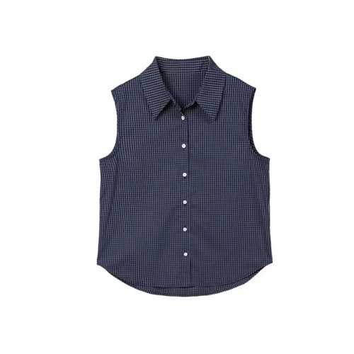 官方【四季曡搭】秋冬新款百搭條紋無袖襯衫曡穿背心繙領襯衣顯瘦