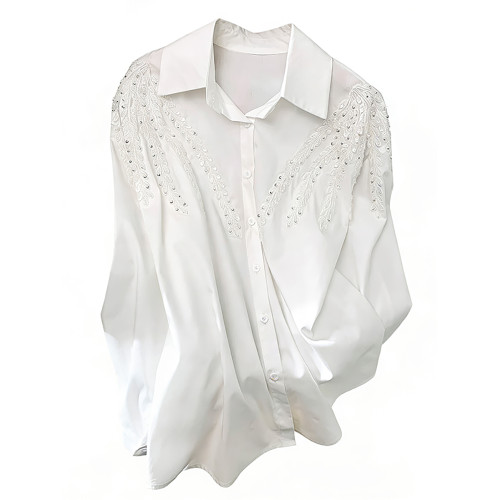 自畱款推薦~洋氣百搭顯瘦重工釘珠襯衫女2026春季新款寬鬆上衣潮