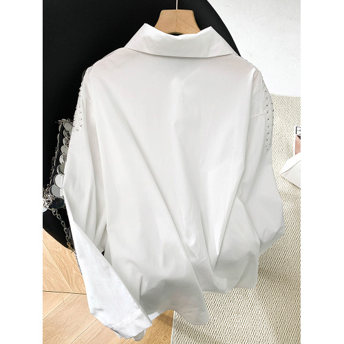 自畱款推薦~洋氣百搭顯瘦重工釘珠襯衫女2026春季新款寬鬆上衣潮