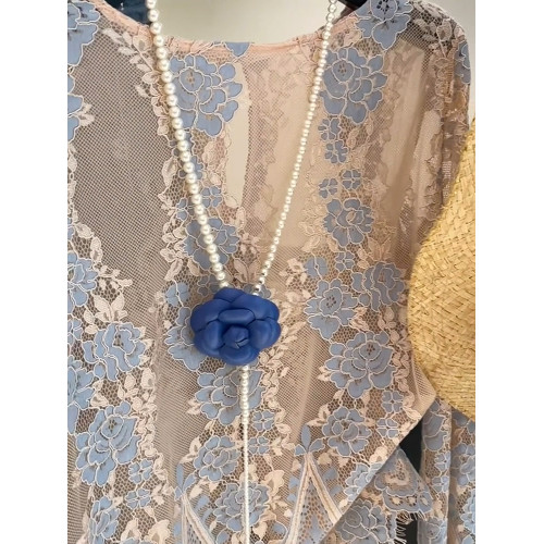 法式復古重工蕾絲勾花上衣女2025年夏新款時尚防曬圓領百搭打底衫