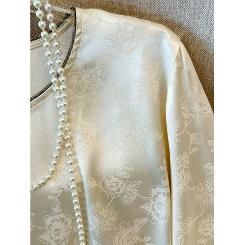 新中式緞面提花斜襟刺綉襯衫女2026早秋新款氣質國風時髦內搭上衣