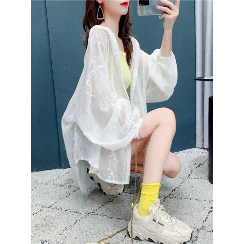 冰絲刺綉防曬衣女夏2025新款大碼寬鬆中長款雪紡薄款襯衫連帽外套
