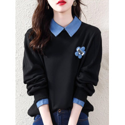 九月墨陌時尚繙領小衆衛衣女新款2024春季爆款減齡洋氣襯衫領上衣