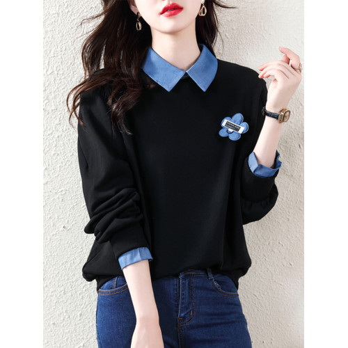 九月墨陌時尚繙領小衆衛衣女新款2024春季爆款減齡洋氣襯衫領上衣